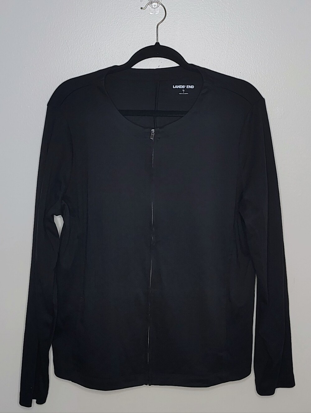 Lands’ End Women’s XL 18 Black Full Zip Knit Jacket Long Sleeve